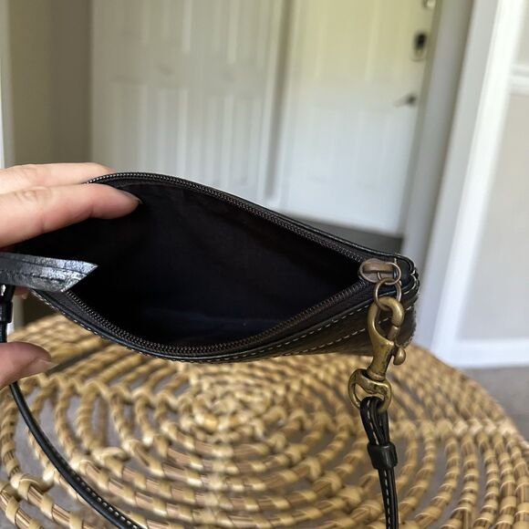 Coach Black Pebbled Leather Wristlet Corset Laced Braided Accent Contrast Stitch - Picture 4 of 8